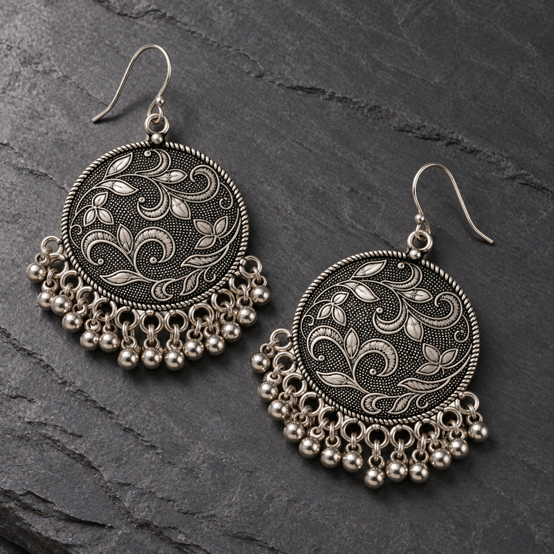 Oxidised Silver Drop Earrings
