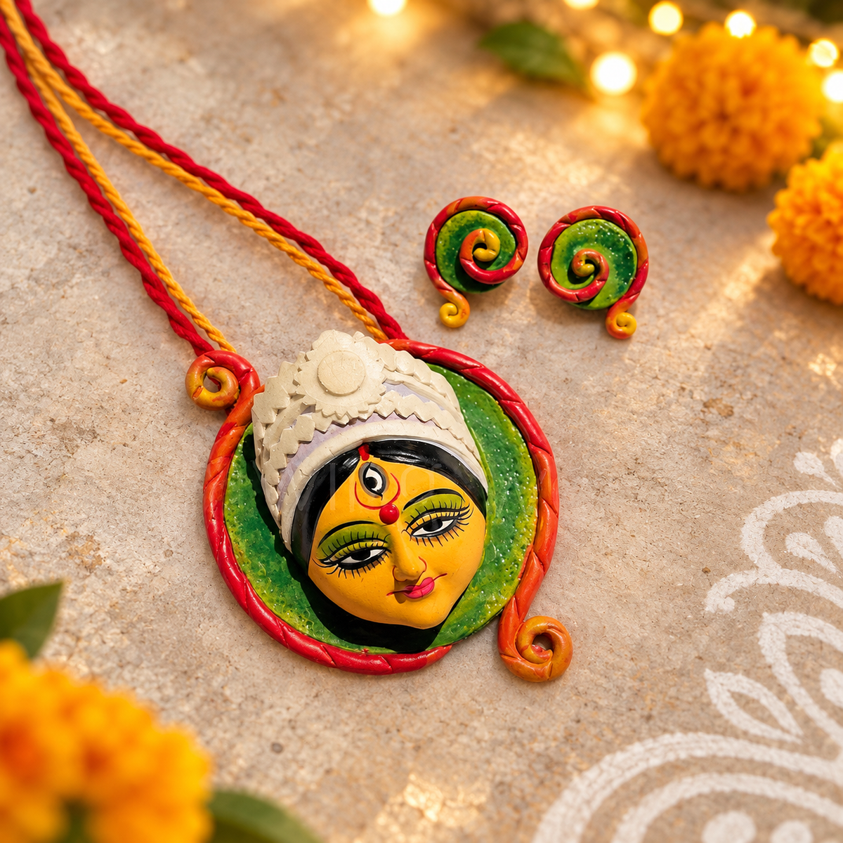 Durga pendant necklace set