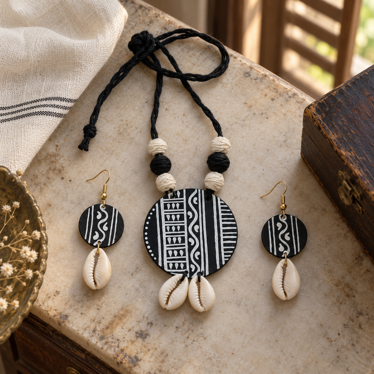 Black And White Long Jewellery Set