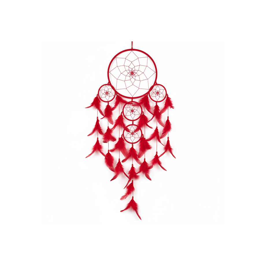 Red dreamcatcher design on a white background