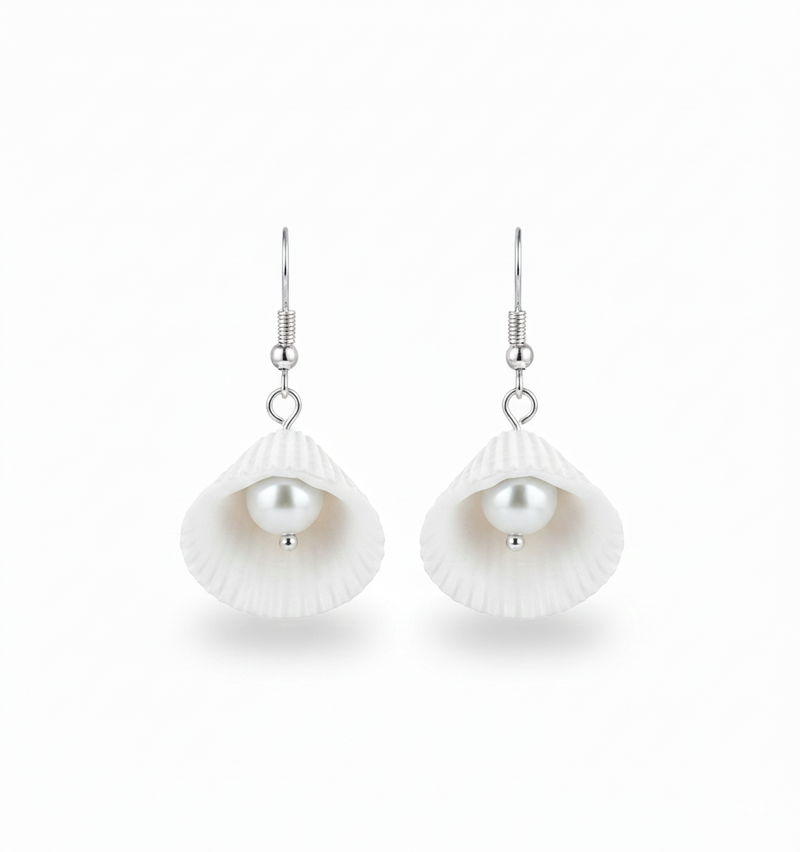 Oceanic Elegance Scalloped Pearl Drops