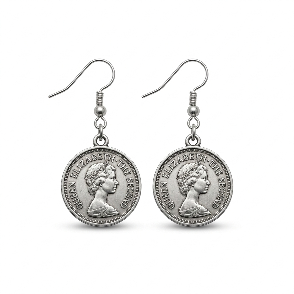 Queen Elizabeth II Vintage Coin Earrings