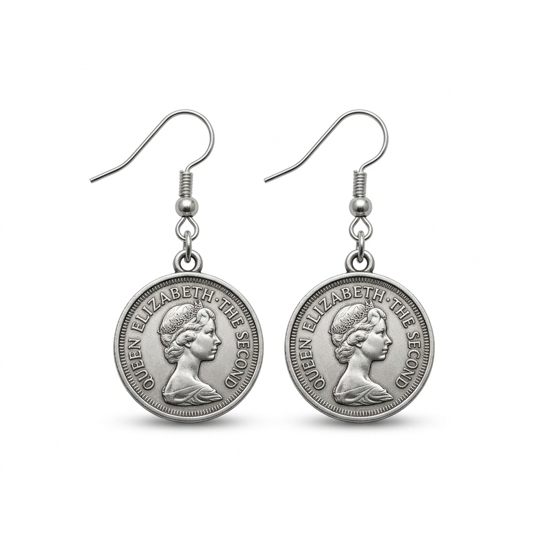 Queen Elizabeth II Vintage Coin Earrings