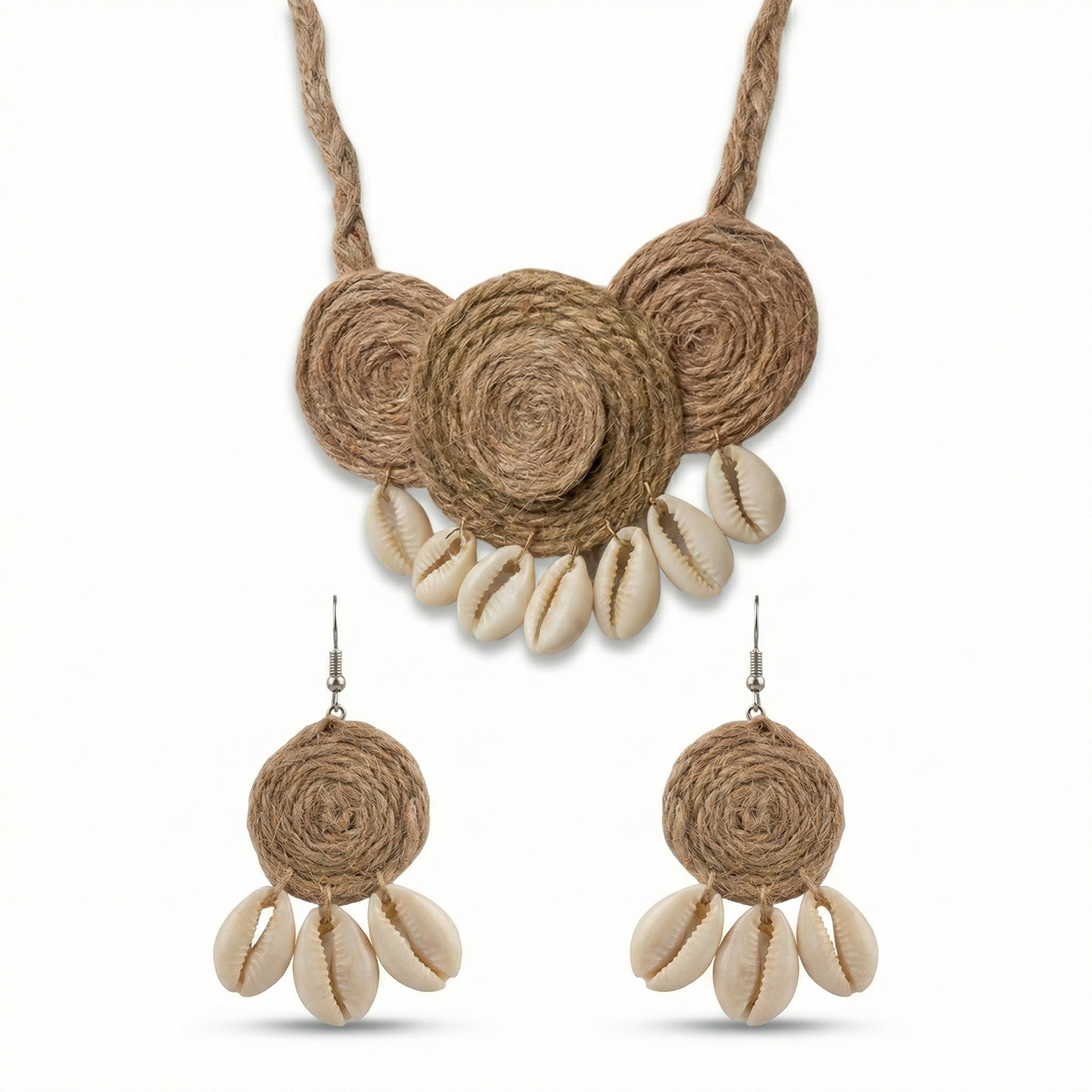 Handcrafted Jute & Cowrie Shell Jewelry Set