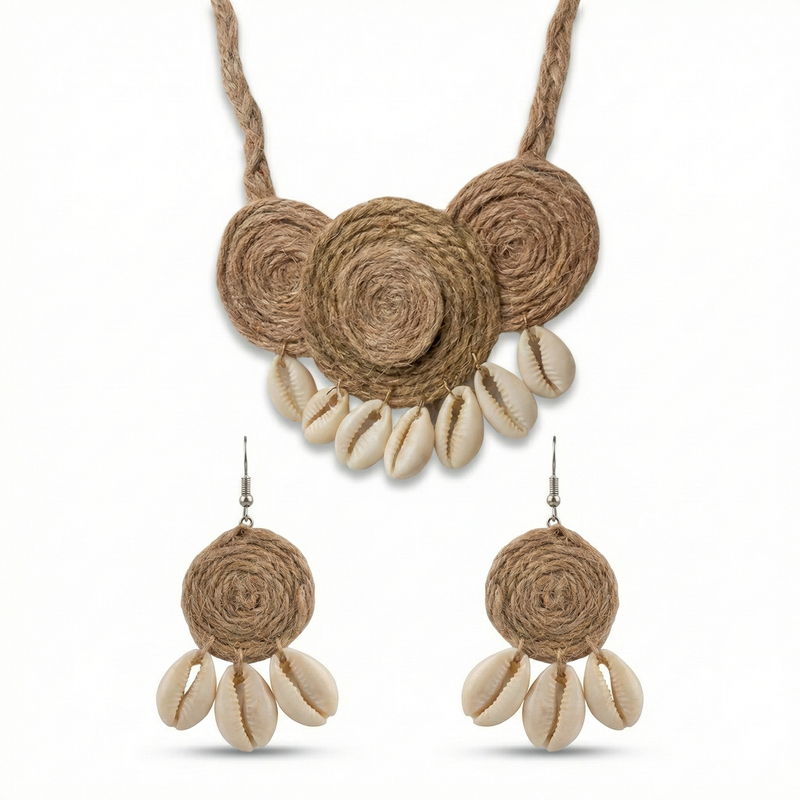 Handcrafted Jute & Cowrie Shell Jewelry Set