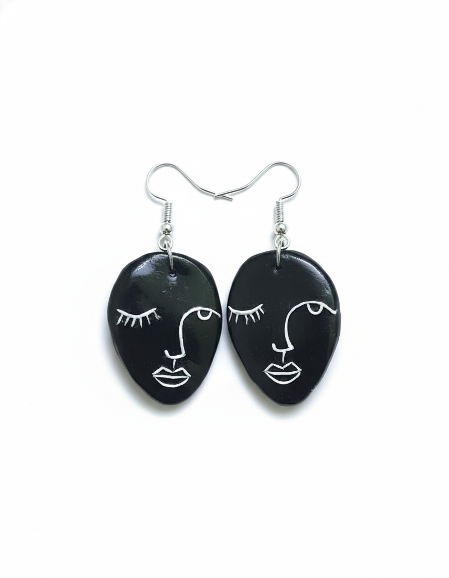 Abstract Face Clay Earrings