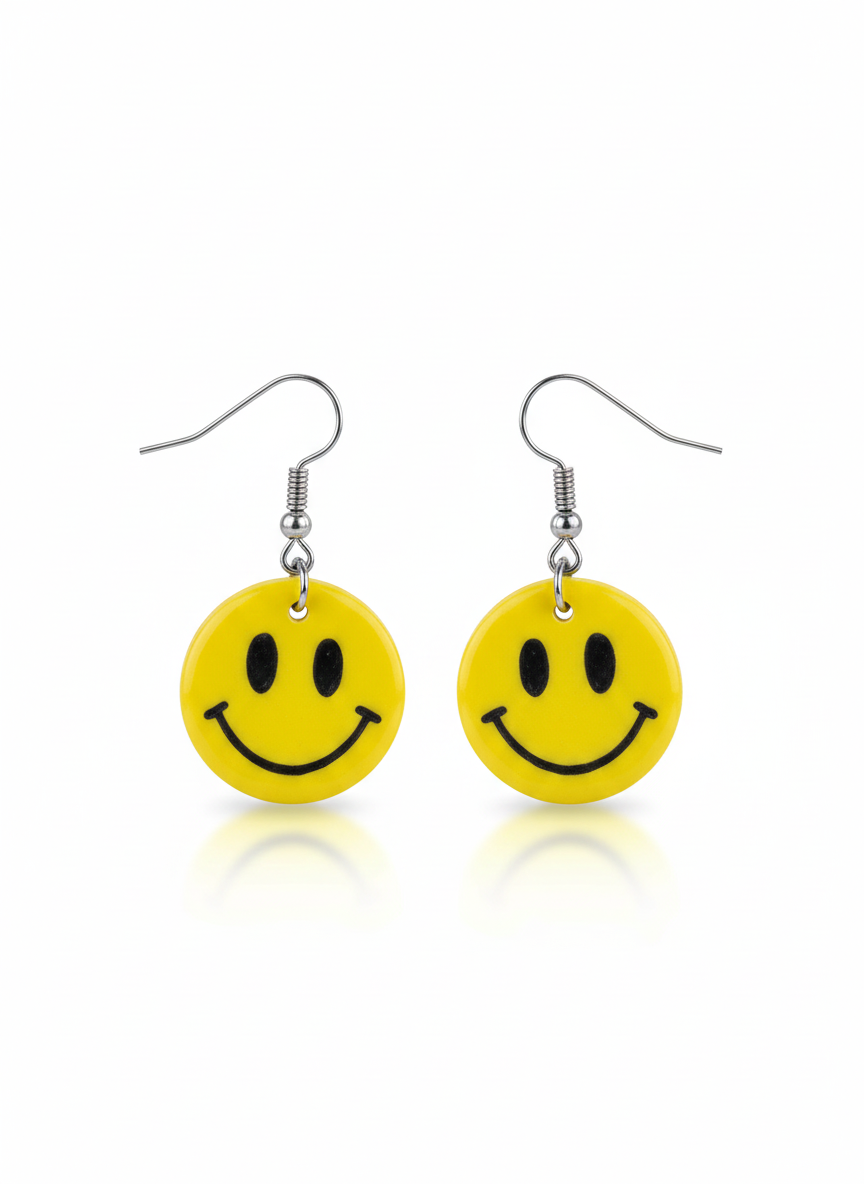 Vibrant Yellow Smiley Face Drop Earrings