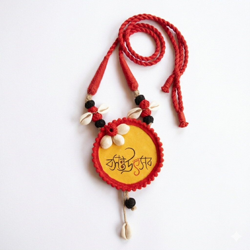 Traditional Bengali "Basanta Utsav" Fabric Necklace