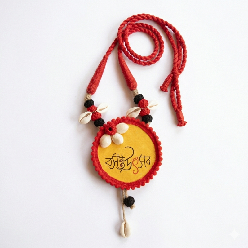 Traditional Bengali "Basanta Utsav" Fabric Necklace