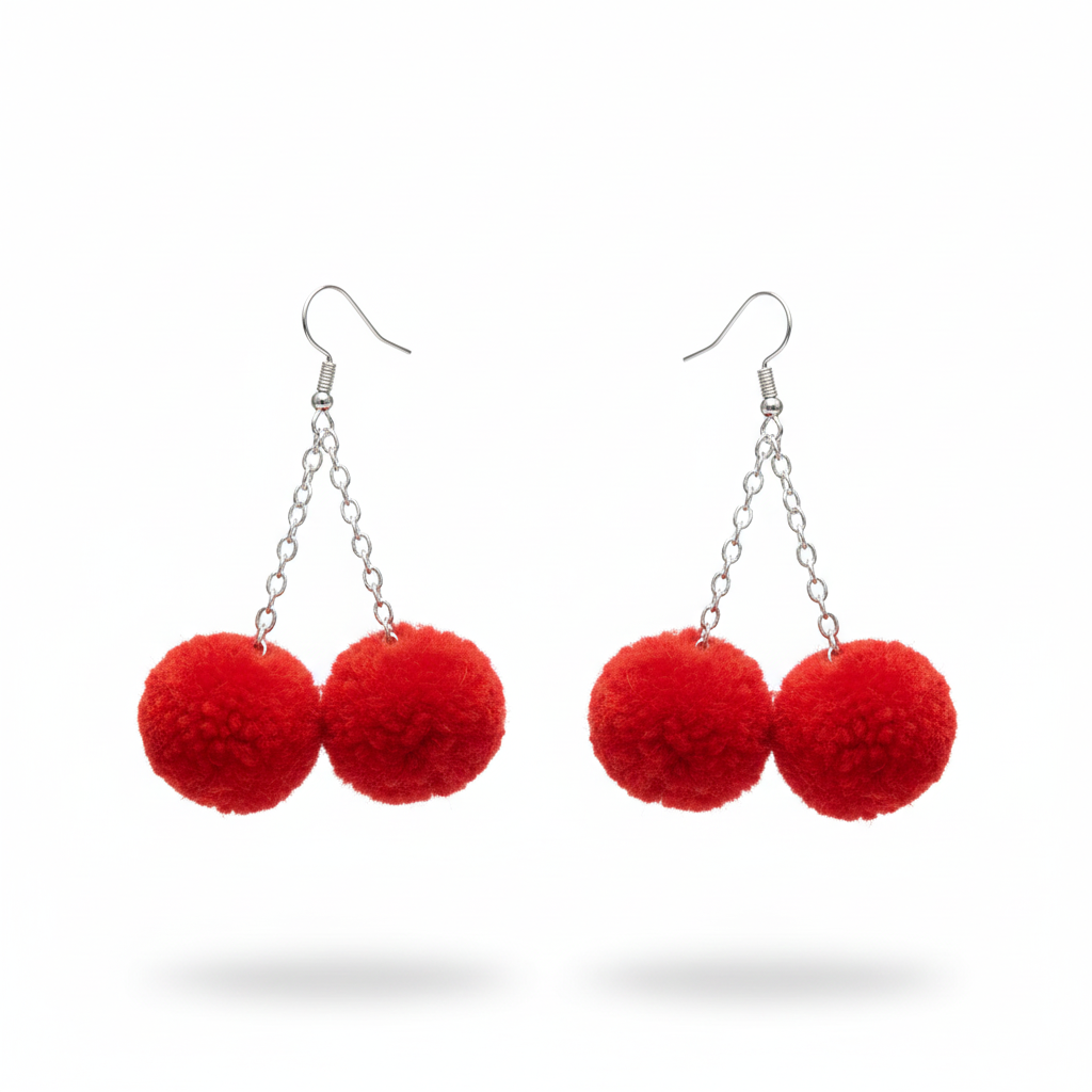 Crimson Cherry Dual-Pom Drop Earrings