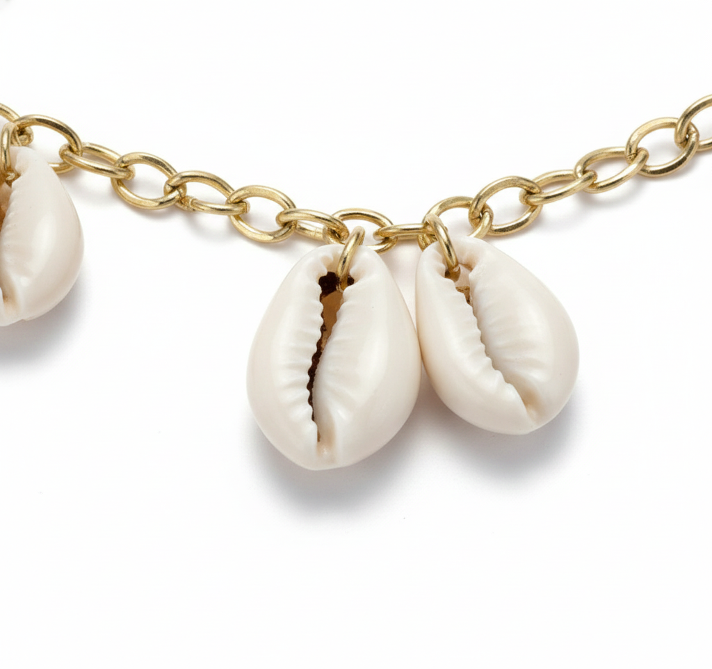 Golden Cowrie Shell Charm Necklace