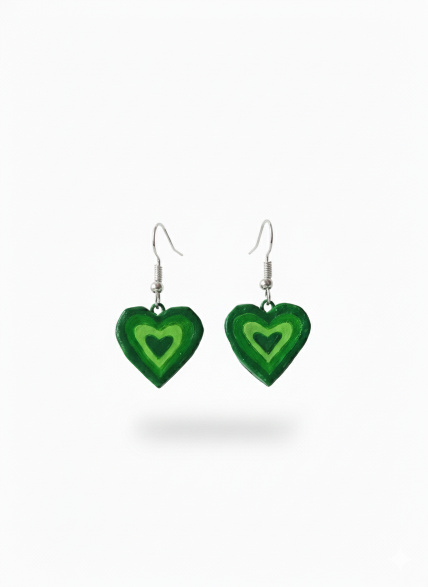 Green Heart Earrings