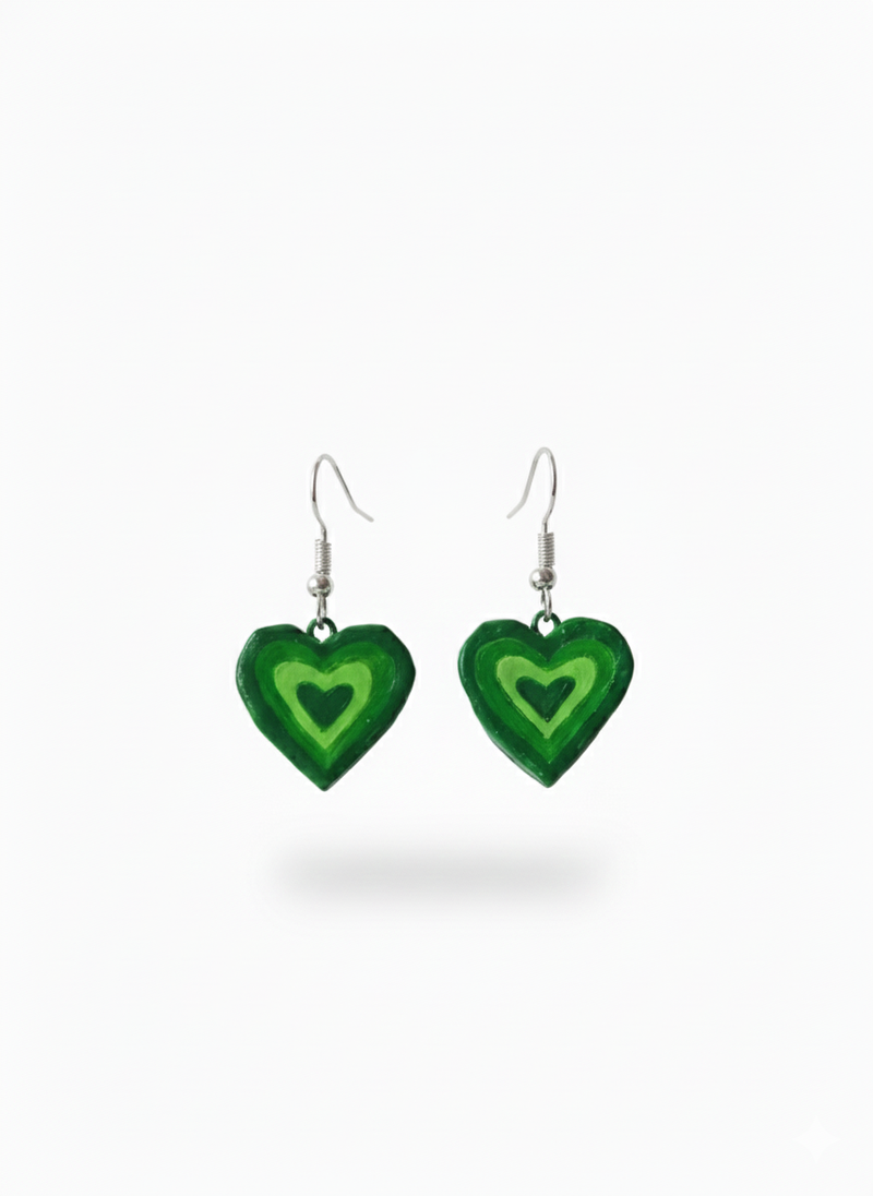 Green Heart Earrings