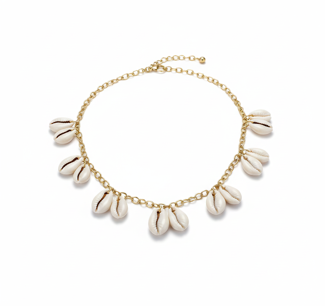 Golden Cowrie Shell Charm Necklace