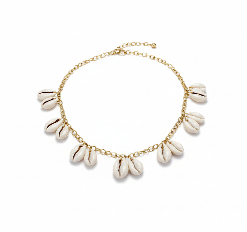 Golden Cowrie Shell Charm Necklace