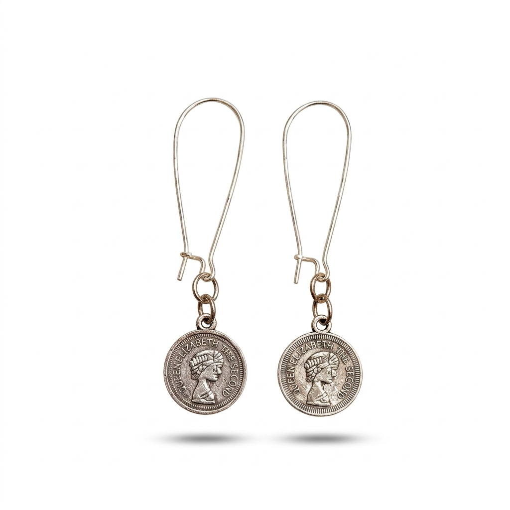 Vintage-Inspired Queen Elizabeth II Coin Drop Earrings