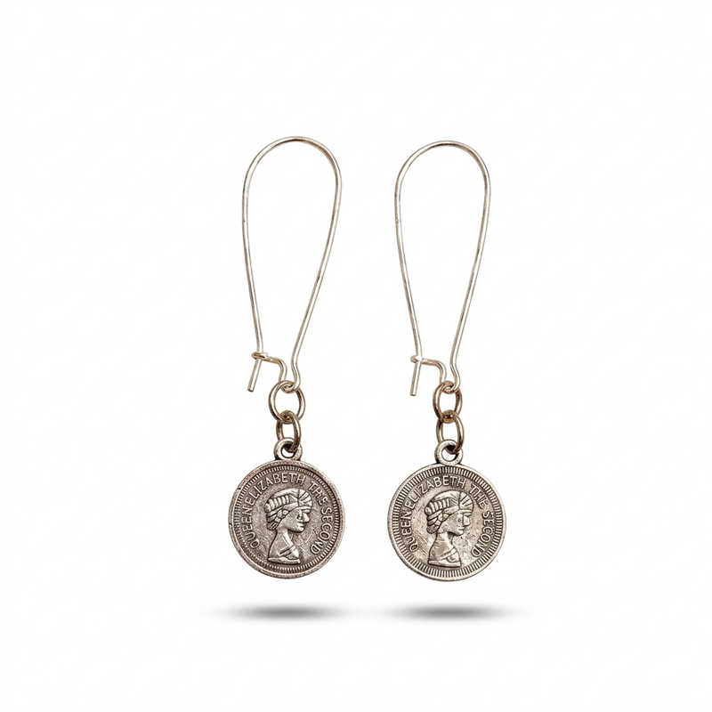 Vintage-Inspired Queen Elizabeth II Coin Drop Earrings