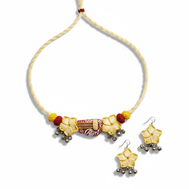 Hand-Painted Floral Clay Choker with Traditional Ektara Motif